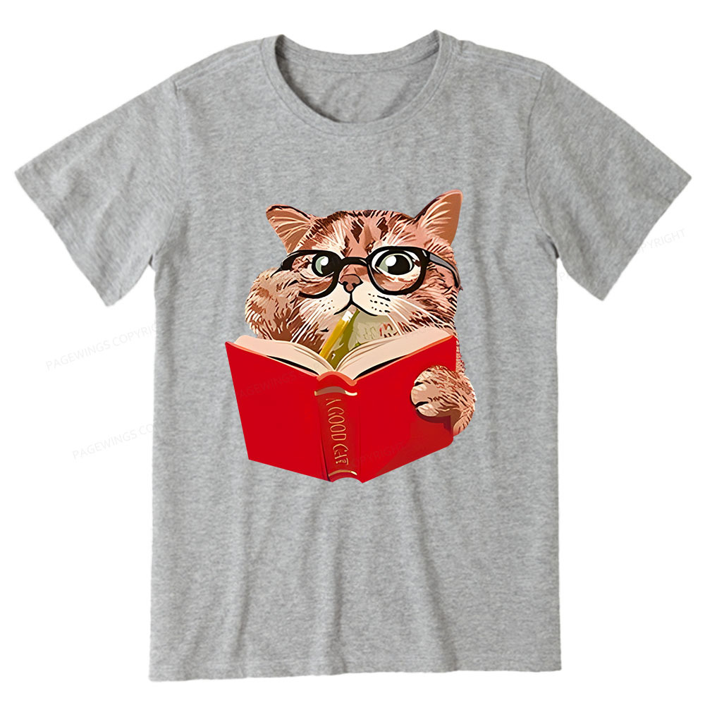 Pagewings Cat Reading Book Shirt, Books and Cats Unisex Classic T-shirt