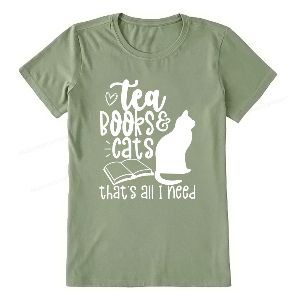 Pagewings Tea Books Cats That's All I Need Unisex Classic T-shirt