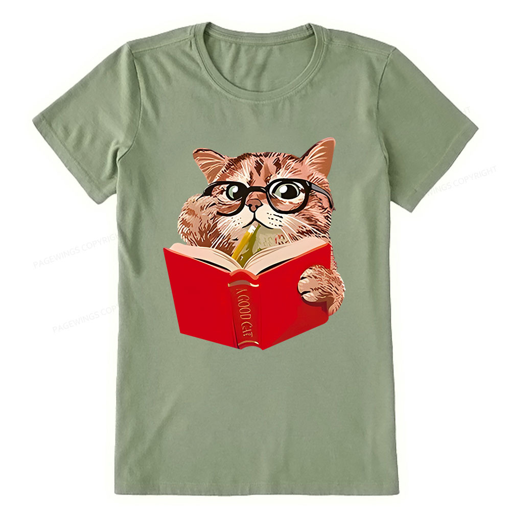 Pagewings Cat Reading Book Shirt, Books and Cats Unisex Classic T-shirt