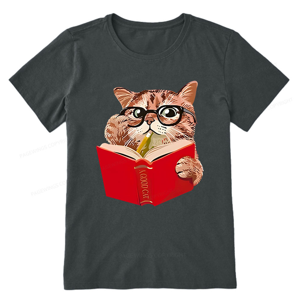 Pagewings Cat Reading Book Shirt, Books and Cats Unisex Classic T-shirt