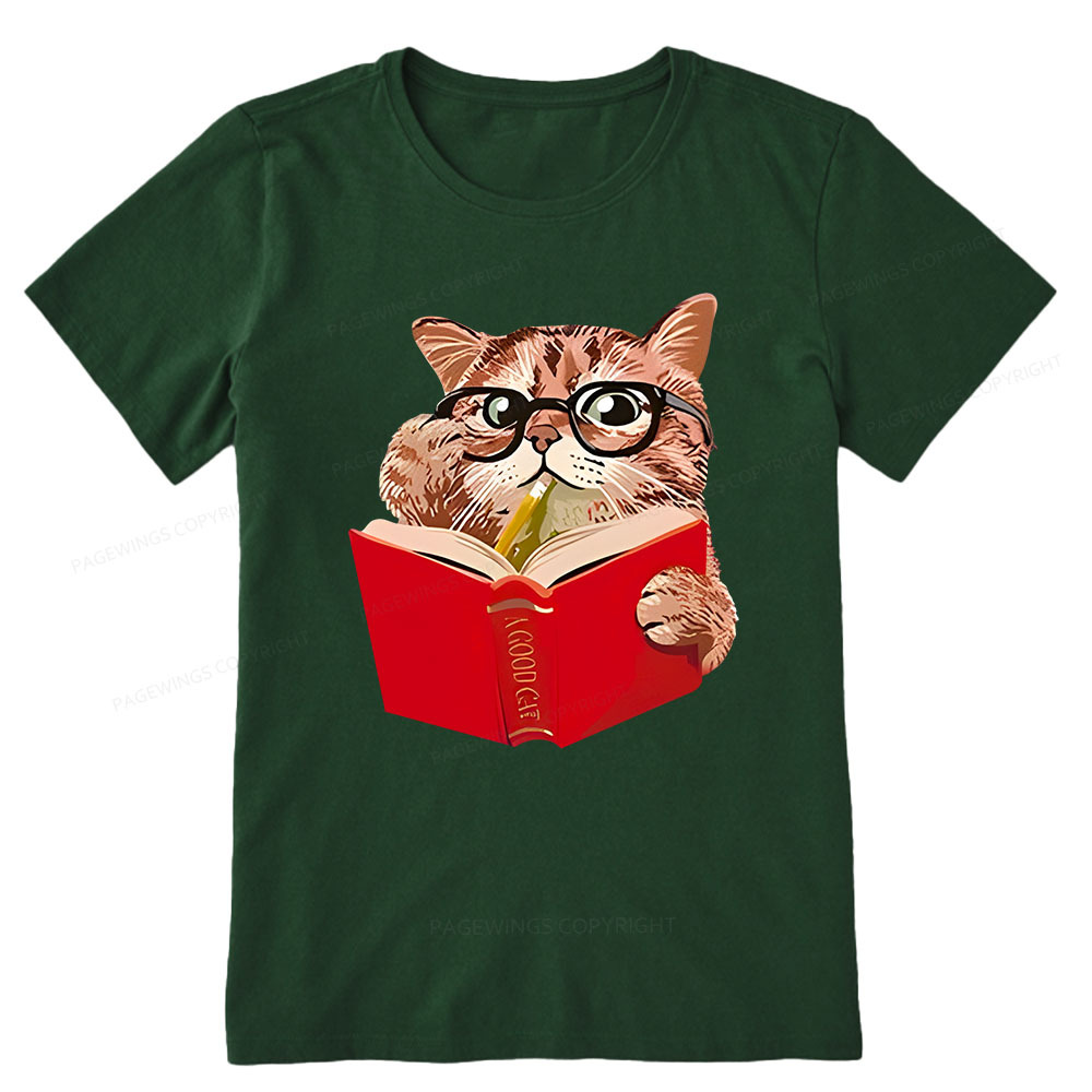 Pagewings Cat Reading Book Shirt, Books and Cats Unisex Classic T-shirt