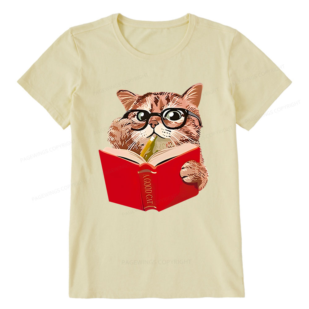 Pagewings Cat Reading Book Shirt, Books and Cats Unisex Classic T-shirt