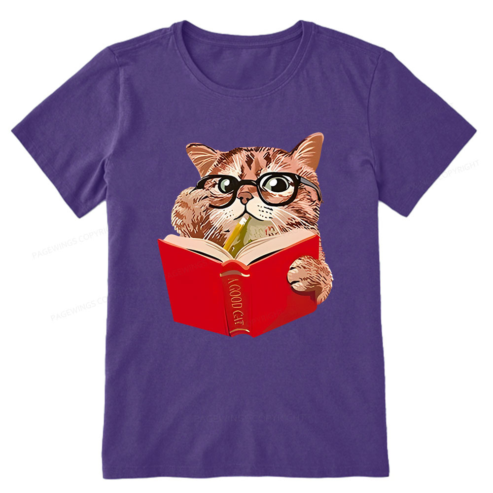 Pagewings Cat Reading Book Shirt, Books and Cats Unisex Classic T-shirt