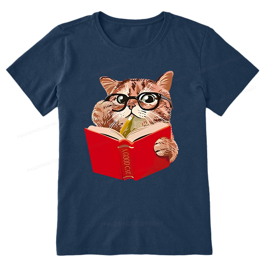 Pagewings Cat Reading Book Shirt, Books and Cats Unisex Classic T-shirt