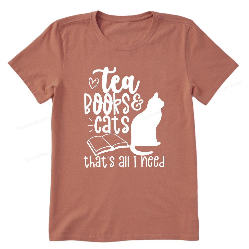 Pagewings Tea Books Cats That's All I Need Unisex Classic T-shirt