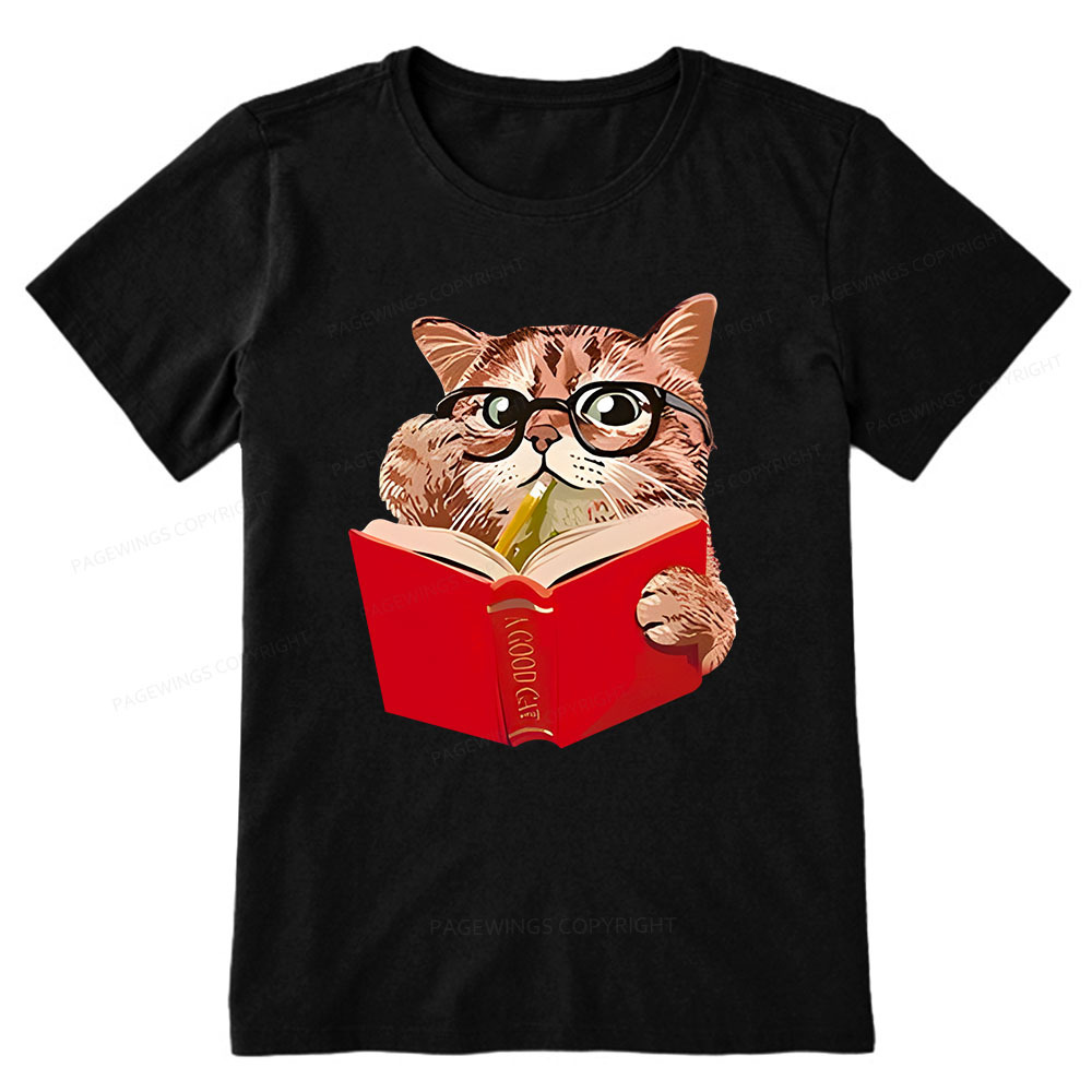 Pagewings Cat Reading Book Shirt, Books and Cats Unisex Classic T-shirt
