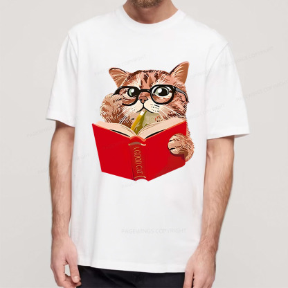 Pagewings Cat Reading Book Shirt, Books and Cats Unisex Classic T-shirt
