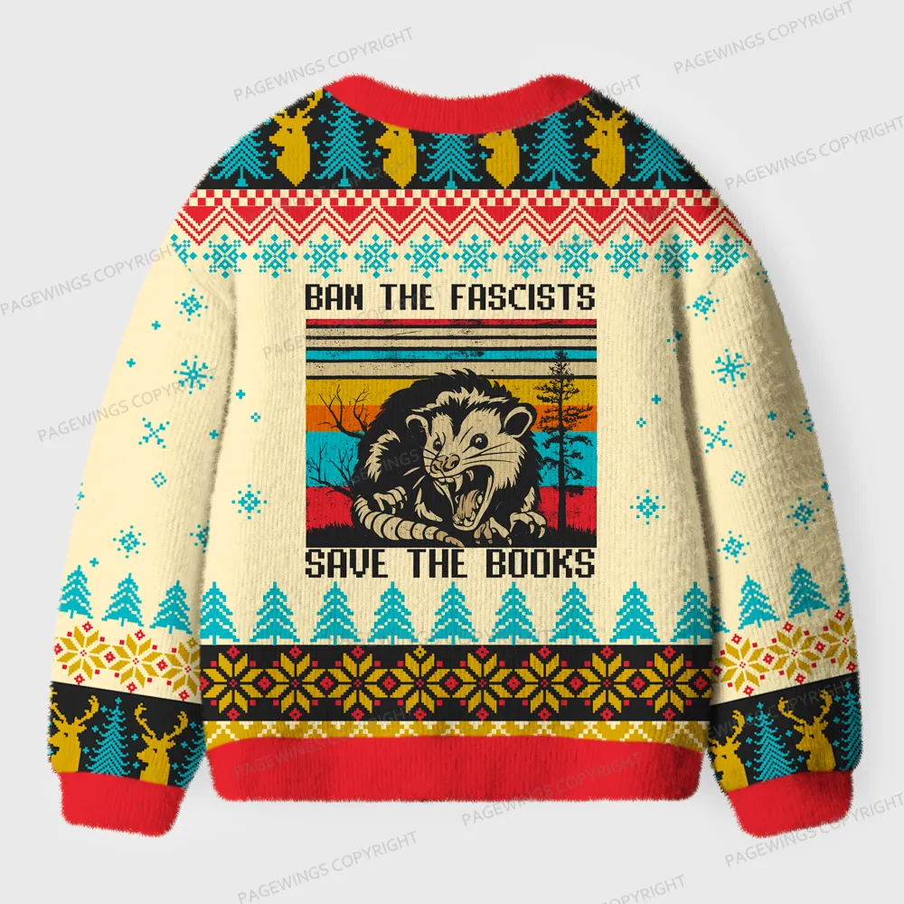 Pagewings Ban The Fascists Save The Books Unisex Ugly Cardigan Sweaters