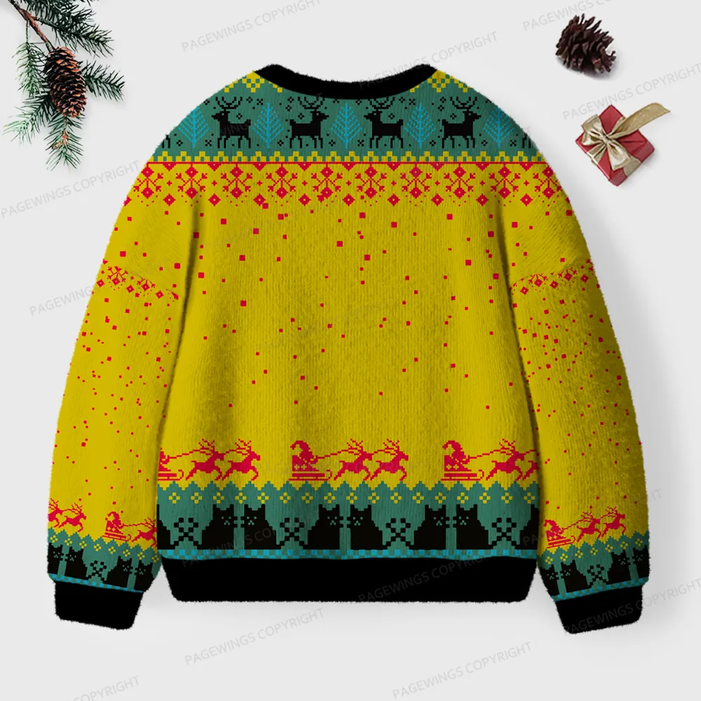 Pagewings Meowy Booksmas Unisex Ugly Knit Sweatshirt