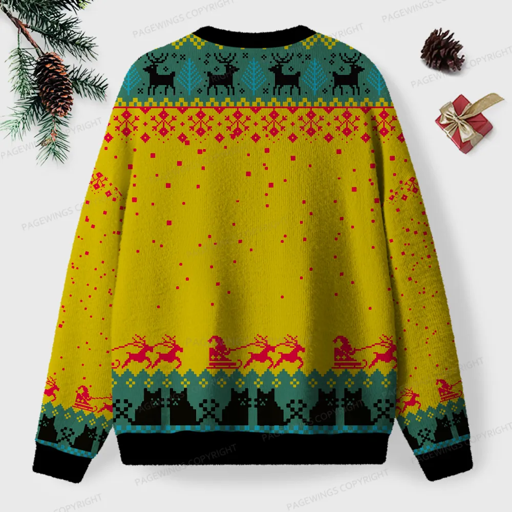 Pagewings Meowy Booksmas Unisex Ugly Knit Sweatshirt