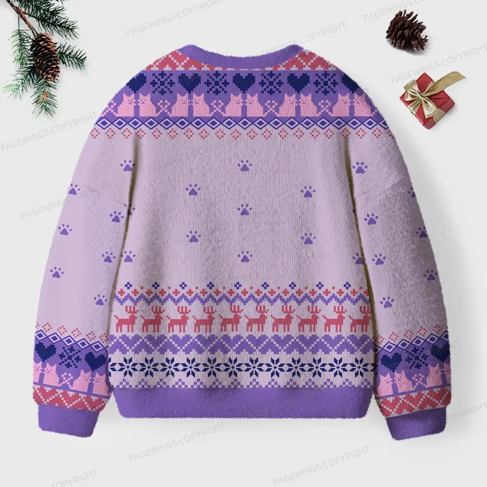 Pagewings Easily Distracted By  Cats & Books Unisex Ugly Knit Sweatshirt