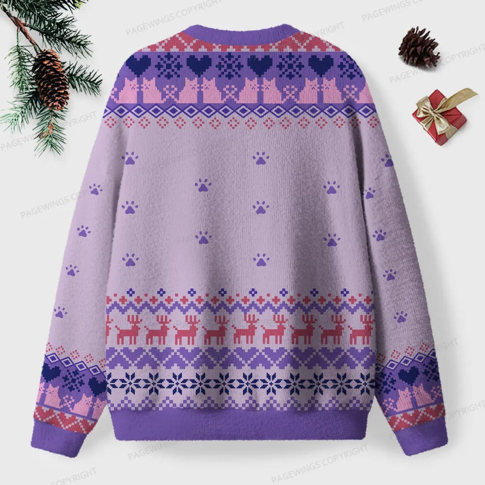 Pagewings Easily Distracted By  Cats & Books Unisex Ugly Knit Sweatshirt