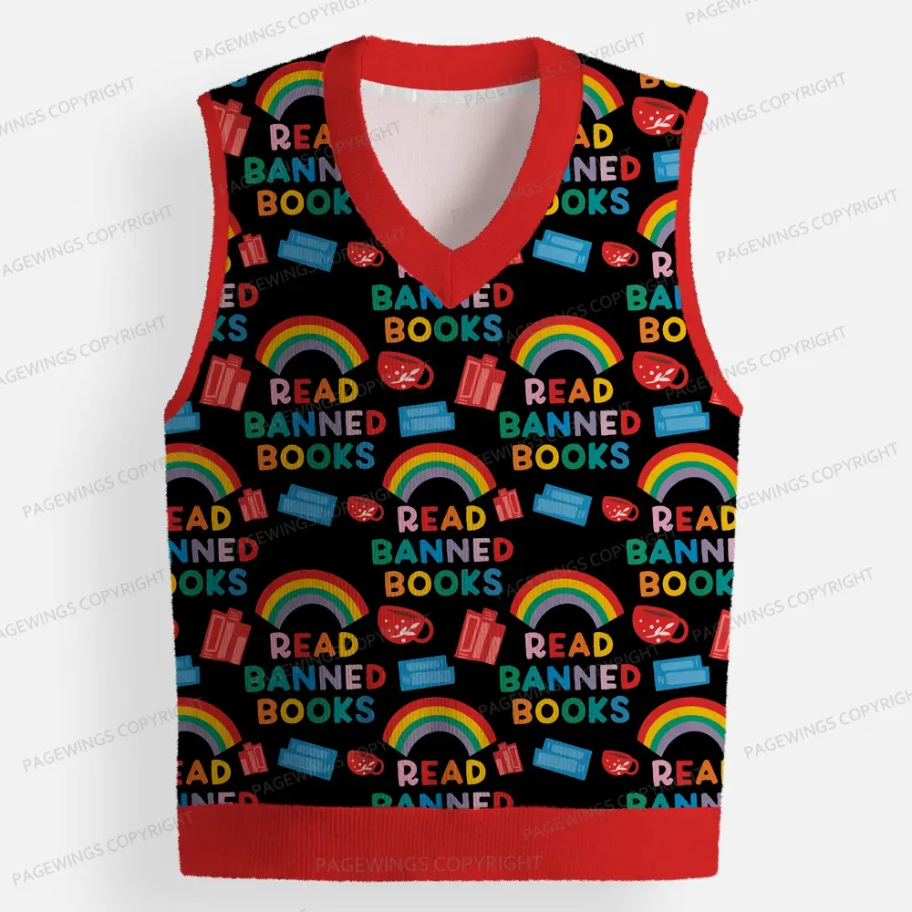 Pagewings Read Banned Books Unisex V-Neck Ugly Knit Vest