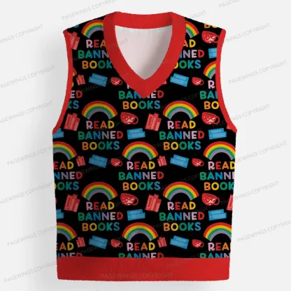 Pagewings Read Banned Books Unisex V-Neck Ugly Knit Vest