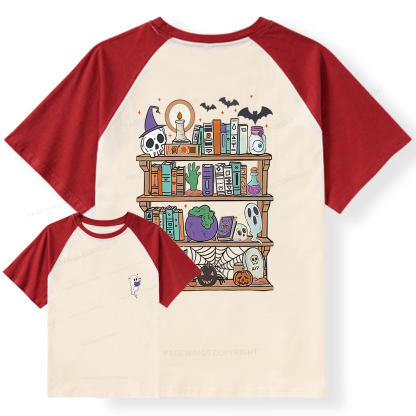Pagewings Ghost Book Reader Halloween Raglan T-shirt