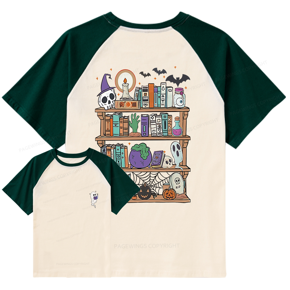 Pagewings Ghost Book Reader Halloween Raglan T-shirt
