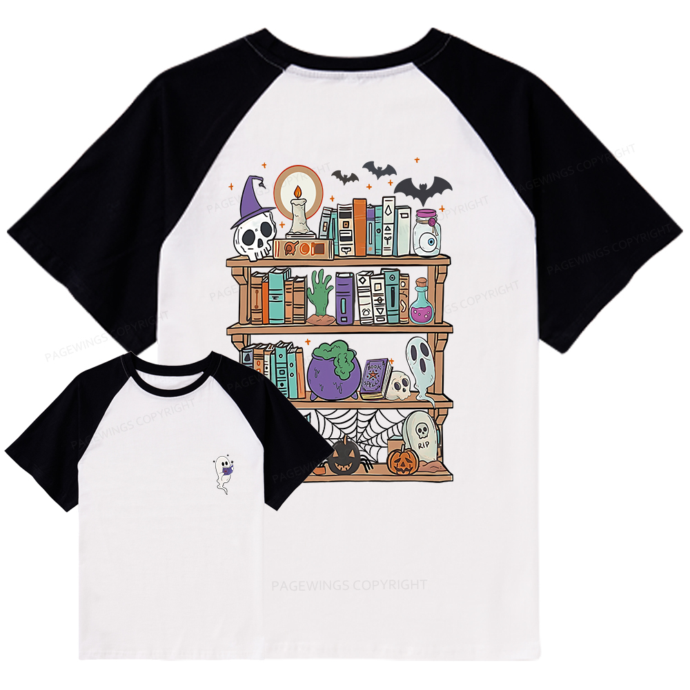 Pagewings Ghost Book Reader Halloween Raglan T-shirt