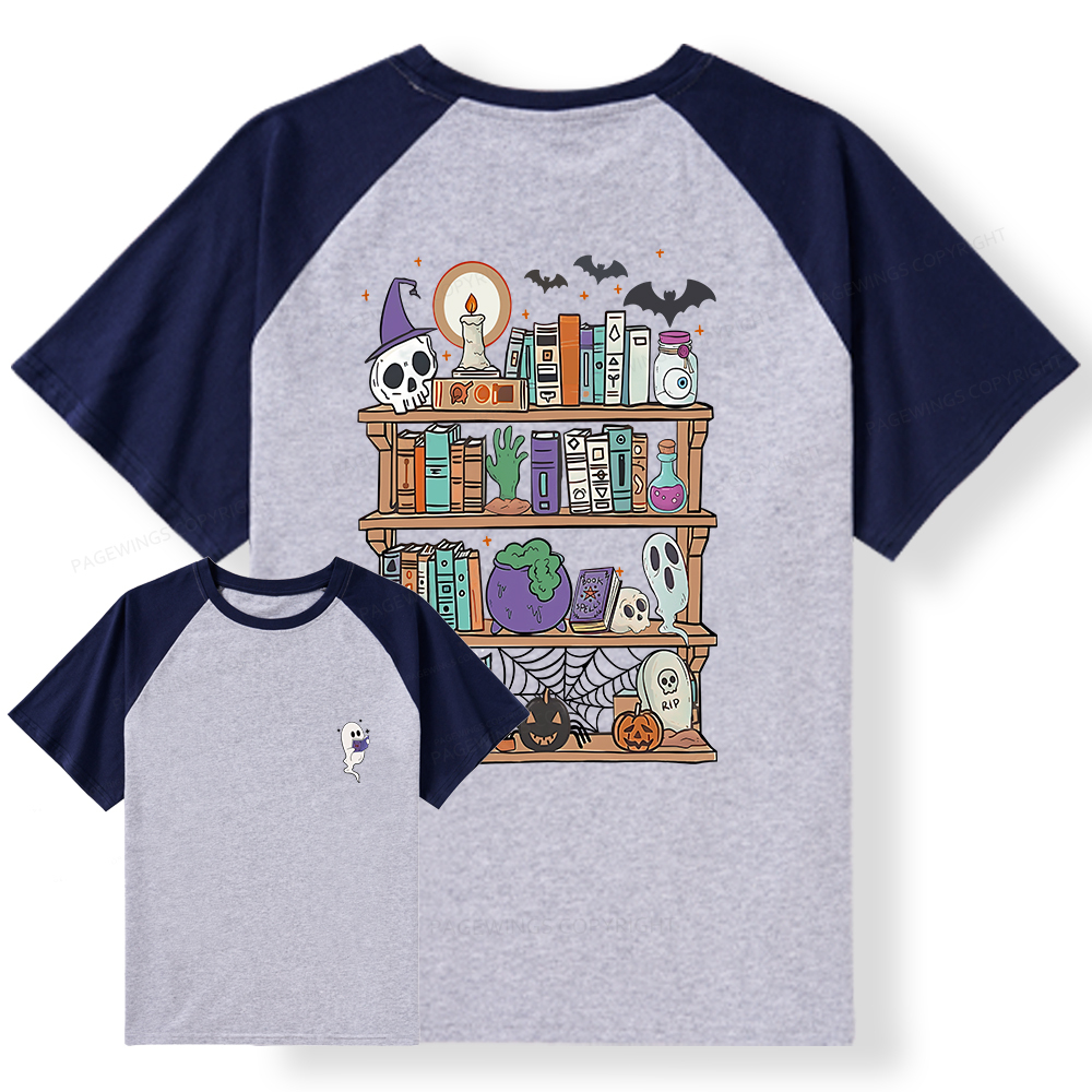 Pagewings Ghost Book Reader Halloween Raglan T-shirt
