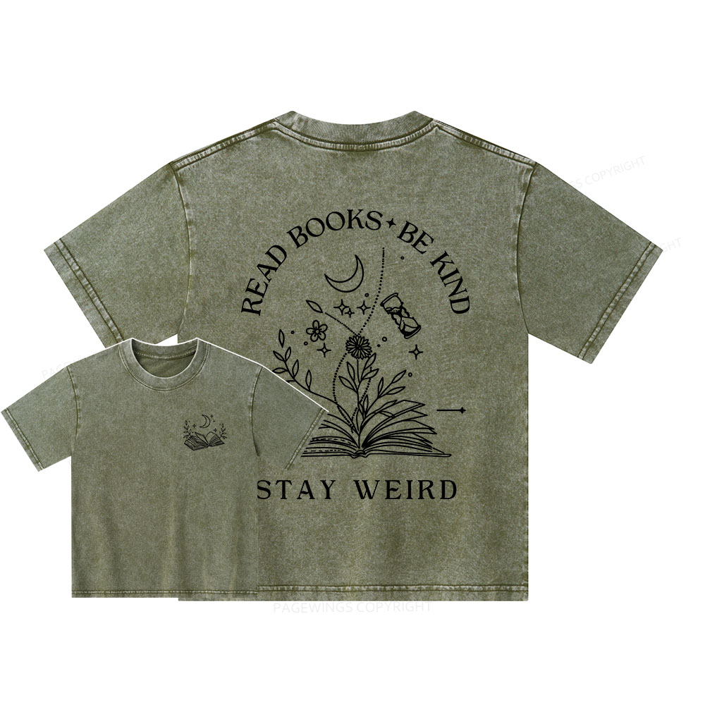 Pagewings Comfort Colors Read Books Be Kind Stay Weird Unisex Kids Washed T-shirt