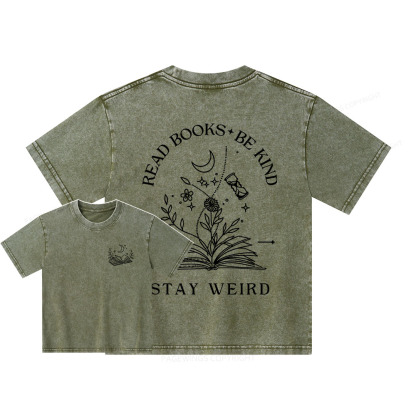 Pagewings Comfort Colors Read Books Be Kind Stay Weird Unisex Kids Washed T-shirt