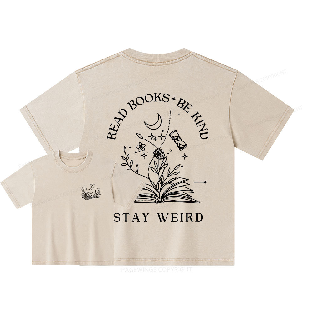 Pagewings Comfort Colors Read Books Be Kind Stay Weird Unisex Kids Washed T-shirt
