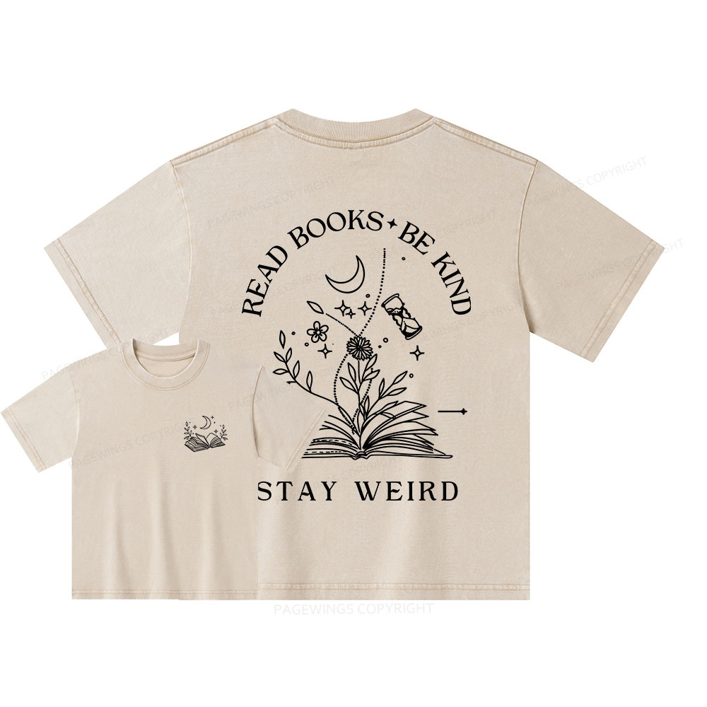 Pagewings Comfort Colors Read Books Be Kind Stay Weird Unisex Kids Washed T-shirt