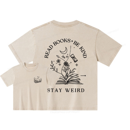 Pagewings Comfort Colors Read Books Be Kind Stay Weird Unisex Kids Washed T-shirt