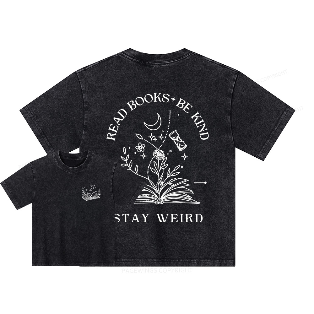 Pagewings Comfort Colors Read Books Be Kind Stay Weird Unisex Kids Washed T-shirt