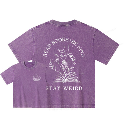 Pagewings Comfort Colors Read Books Be Kind Stay Weird Unisex Kids Washed T-shirt