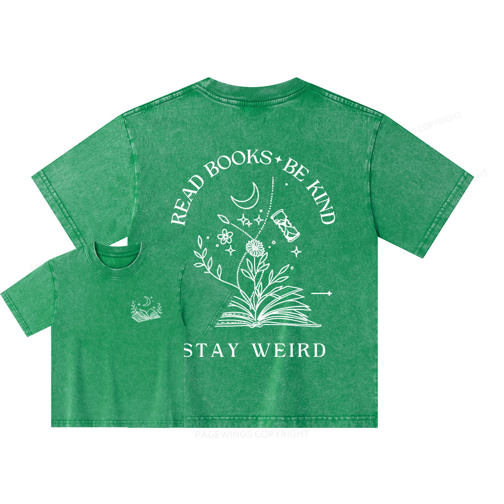 Pagewings Comfort Colors Read Books Be Kind Stay Weird Unisex Kids Washed T-shirt