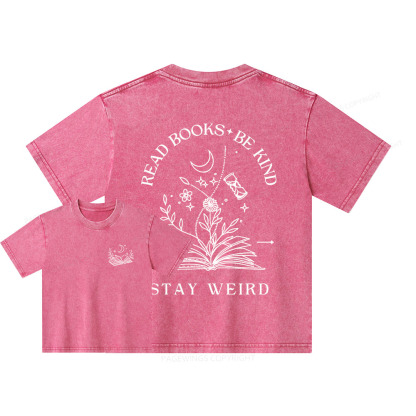 Pagewings Comfort Colors Read Books Be Kind Stay Weird Unisex Kids Washed T-shirt