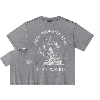 Pagewings Comfort Colors Read Books Be Kind Stay Weird Unisex Kids Washed T-shirt