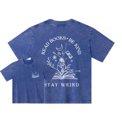 Pagewings Comfort Colors Read Books Be Kind Stay Weird Unisex Kids Washed T-shirt