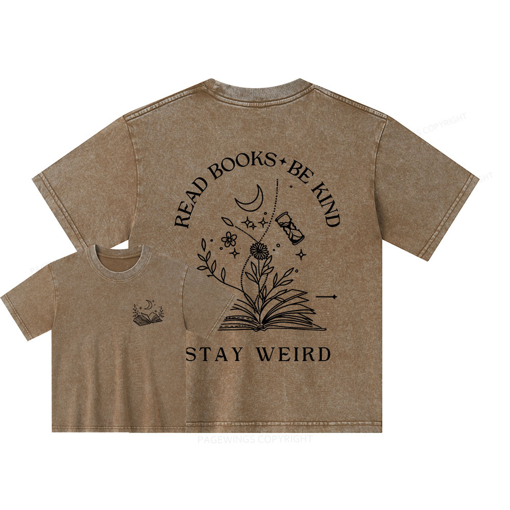 Pagewings Comfort Colors Read Books Be Kind Stay Weird Unisex Kids Washed T-shirt