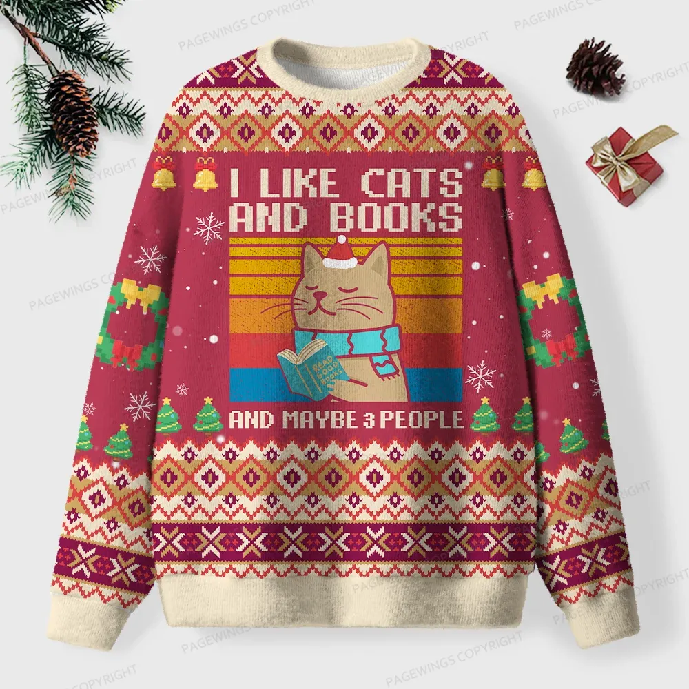 Pagewings I Like Cats And Books And Maybe 3 People Unisex Ugly Sweatshirt
