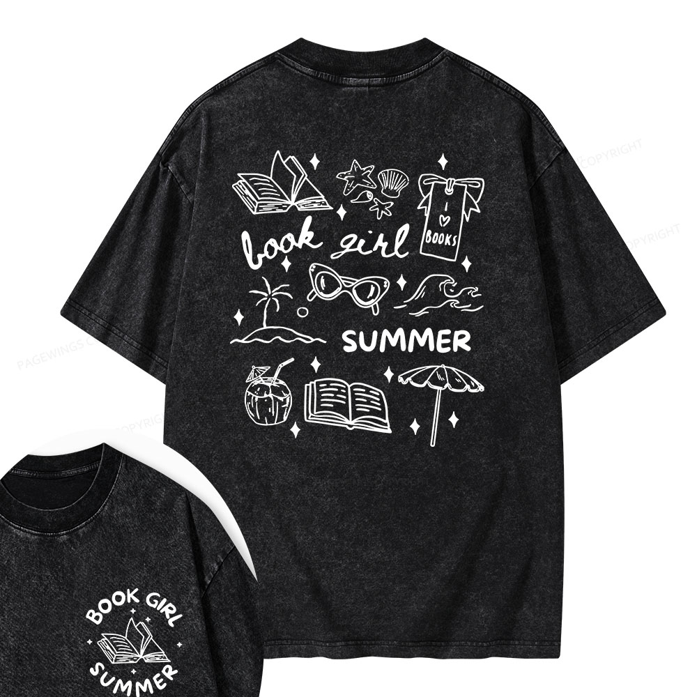 Pagewings Book Girl Summer Unisex Washed T-shirt
