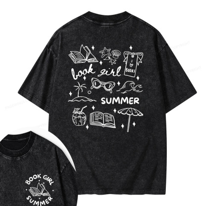 Pagewings Book Girl Summer Unisex Washed T-shirt