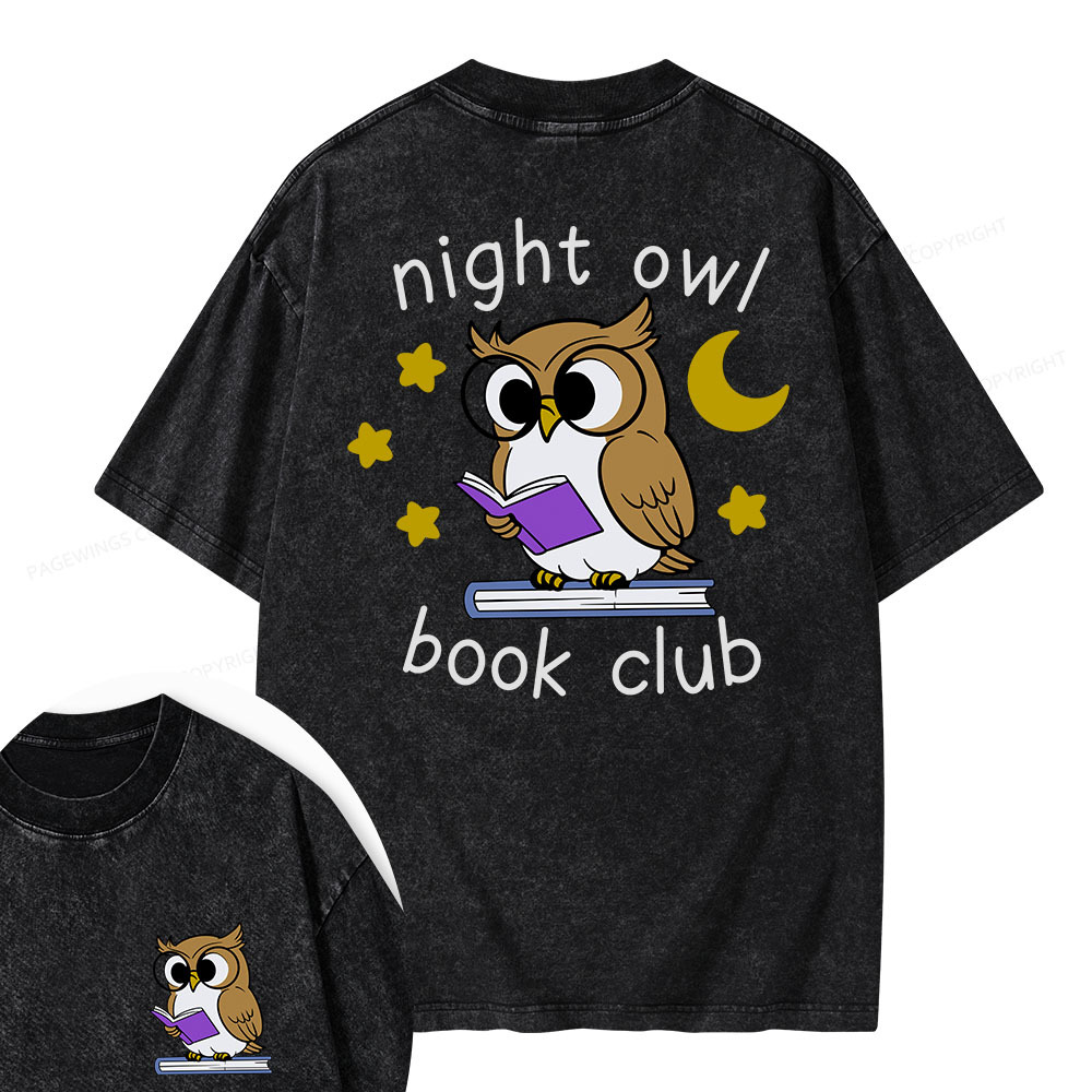 Pagewings Night Owl Book Club Unisex Washed T-shirt
