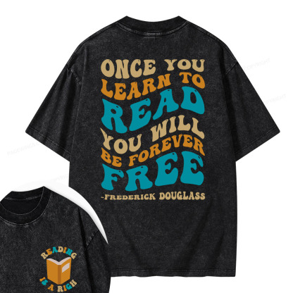 Pagewings Once You Learn to Read You Will Be Forever Free Unisex Washed T-shirt