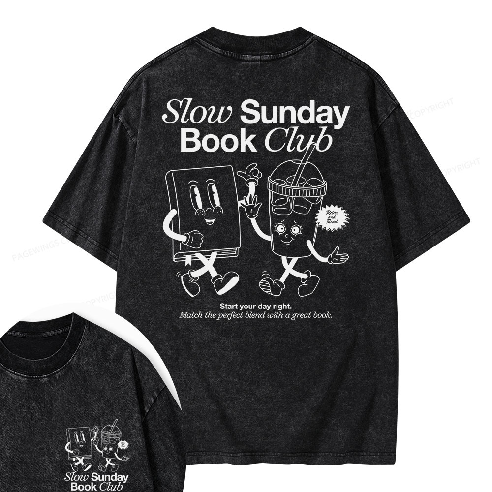 Pagewings Slow Sunday Book Club Unisex Washed T-shirt