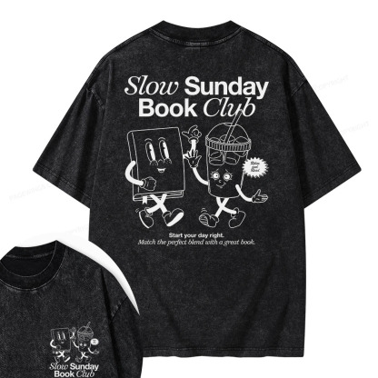 Pagewings Slow Sunday Book Club Unisex Washed T-shirt