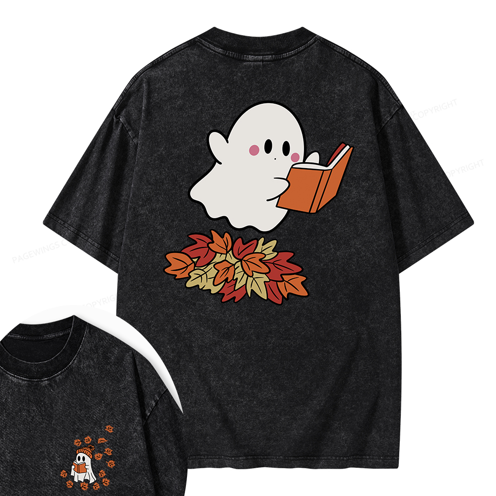 Pagewings  Fall Ghost Reading Unisex Washed T-shirt