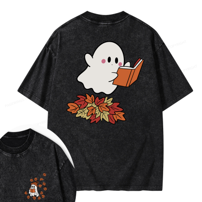 Pagewings  Fall Ghost Reading Unisex Washed T-shirt
