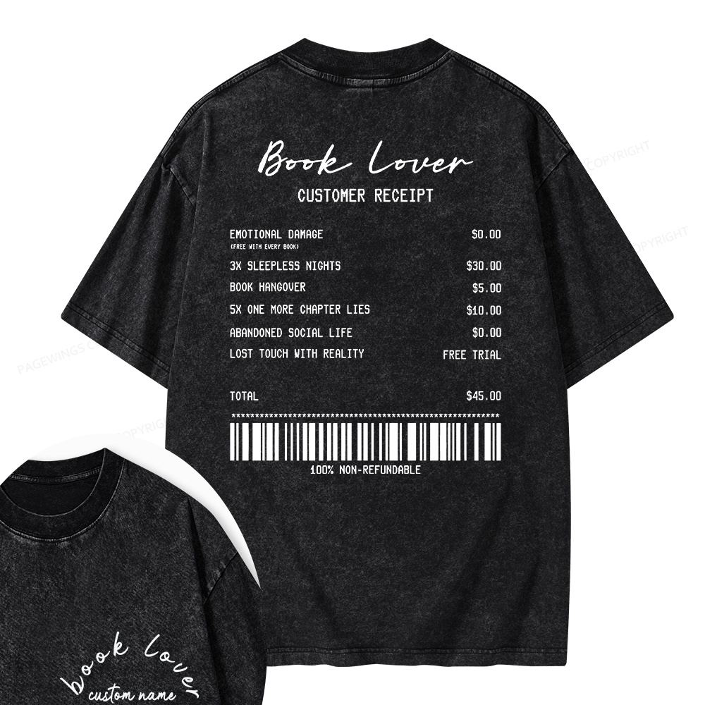 Pagewings Personalized Name Book Lover Unisex Washed T-shirt