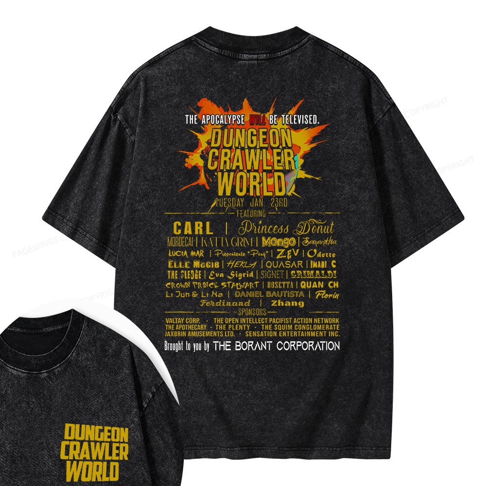 Pagewings Dungeon Crawler World Tour Unisex Washed T-shirt