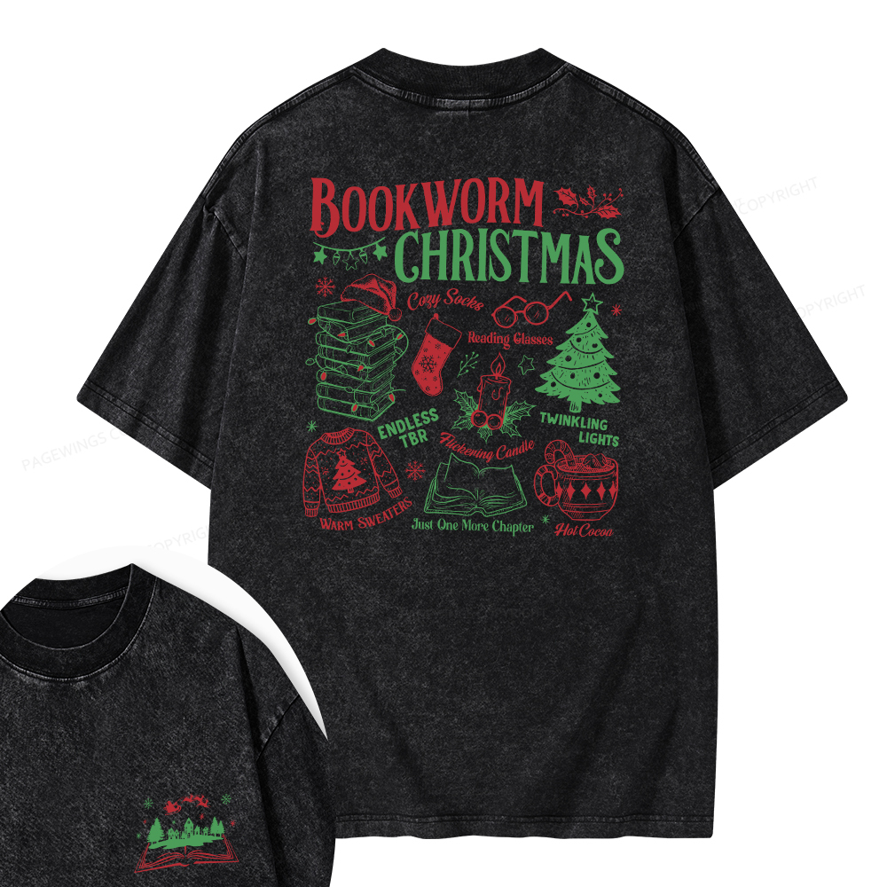 Pagewings Bookworm Christmas Unisex Washed T-shirt