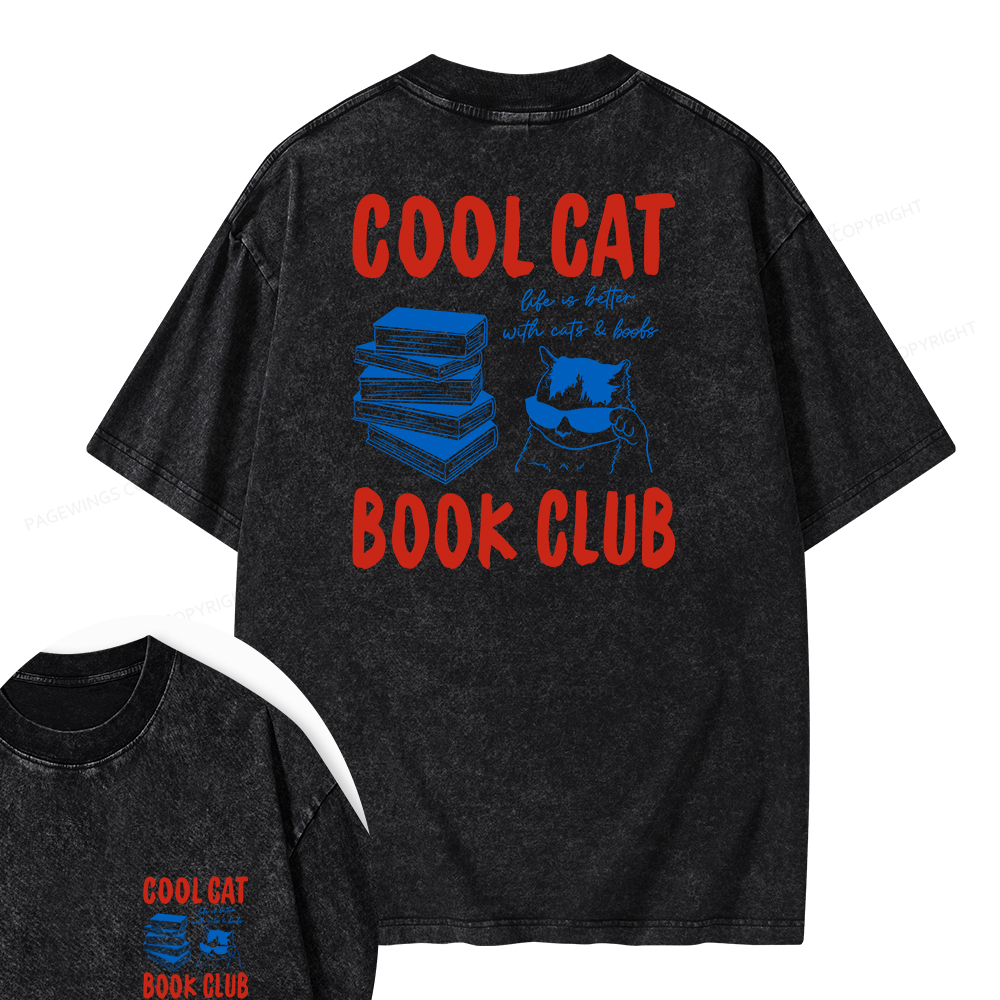 Pagewings Cool Cat Book Club Unisex Washed T-shirt