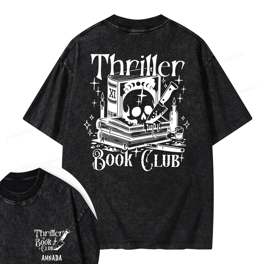 Pagewings Personalized Name Thriller Book Club Unisex Washed T-shirt
