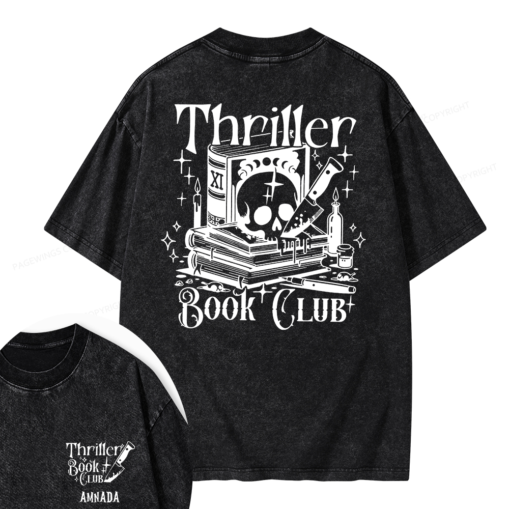 Pagewings Personalized Name Thriller Book Club Unisex Washed T-shirt