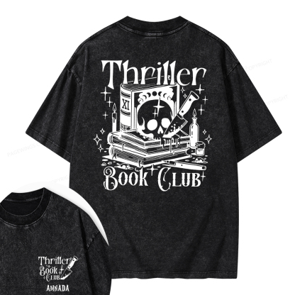 Pagewings Personalized Name Thriller Book Club Unisex Washed T-shirt